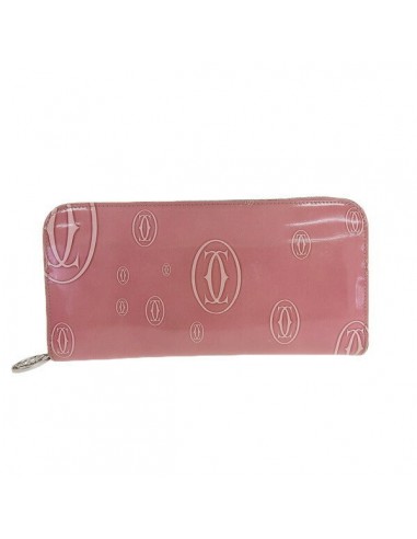 Cartier Happy Birthday Womens Patent Leather Long Wallet (bi-fold) Pink pas cher 