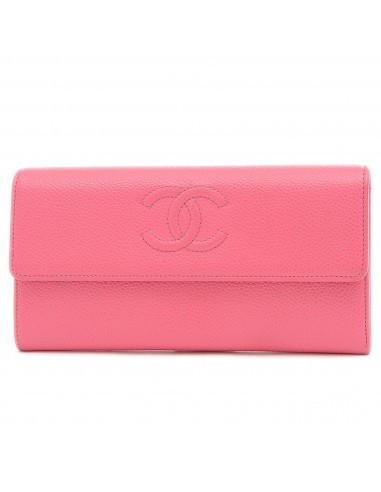 Chanel Womens Caviar Leather Long Wallet (bi-fold) Pink à prix réduit toute l'année