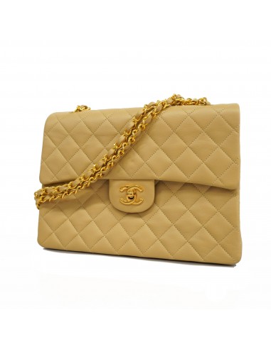 Auth Chanel Shoulder Bag Matrasse W Flap W Chain Lambskin Beige Gold Metal les muscles