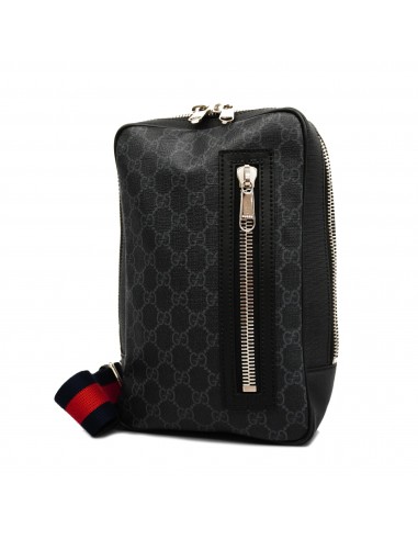 Auth Gucci Body Bag GG Supreme 478325 Black Silver Metal Economisez 