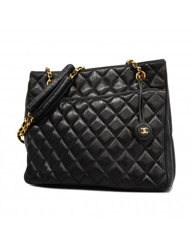 Auth Chanel Shoulder Bag Matrasse Chain Shoulder Lambskin Black Gold Metal Par le système avancé 