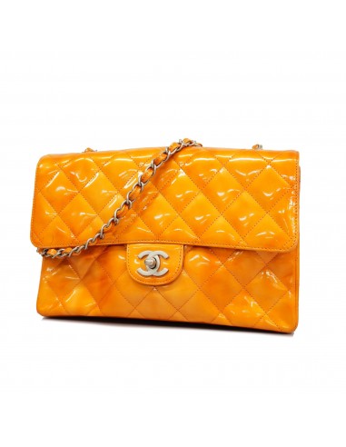 Auth Chanel Shoulder Bag Matrasse Single Chain Enamel Orange Silver Metal du meilleur 