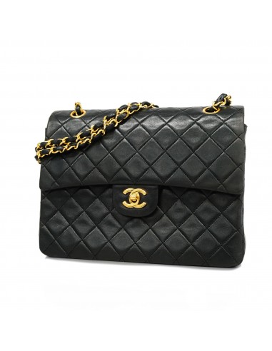 Auth Chanel Matelasse W Flap W Chain Womens Leather Shoulder Bag Black basket pas cher