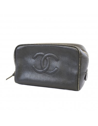 Auth Chanel Pouch Caviar Skin Black Gold Metal vous aussi creer 