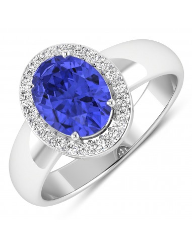 1.92 Carat Genuine Tanzanite and White Diamond 14K White Gold Ring de l' environnement