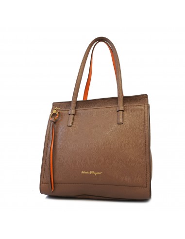 Auth Salvatore Ferragamo Shoulder Bag Gancio Leather Brown / Orange Gold Metal sur le site 