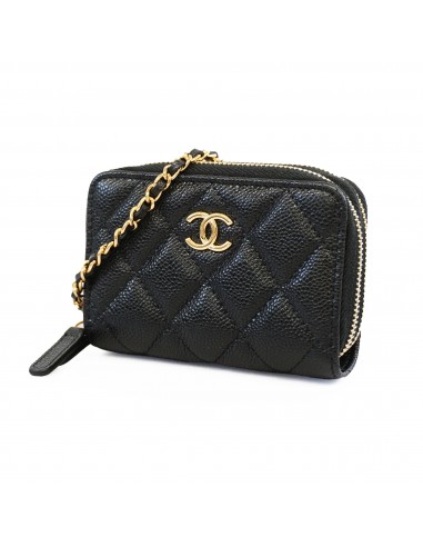 Auth Chanel Chain Wallet Matrasse Caviar Skin Black Gold Metal commande en ligne