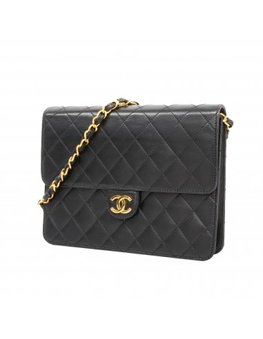 Auth Chanel Shoulder Bag Matrasse Single Chain Lambskin Black Gold Metal brillant des détails fins