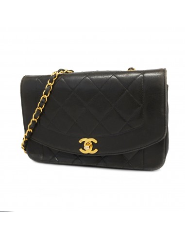 Auth Chanel Shoulder Bag Matrasse Diana Flap Single Chain Lambskin Black Gold Metal destockage