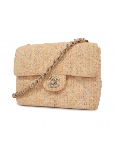 Auth Chanel Shoulder Bag Matrasse Single Chain Tweed Pink Beige Silver Metal rembourrage situé sous