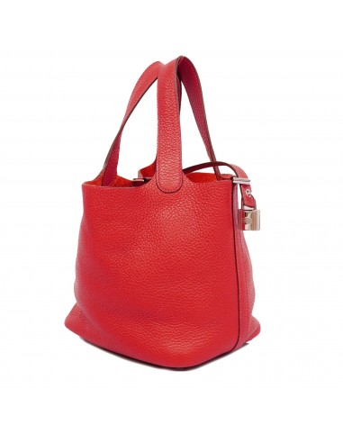 Auth Hermes Handbag Picotan Lock  R Engraved Taurillon Clemence Rouge Kazak Silver Metal Faites des économies