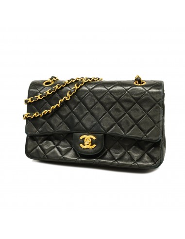 Auth Chanel Matelasse W Flap W Chain Womens Leather Shoulder Bag Black vente chaude votre 