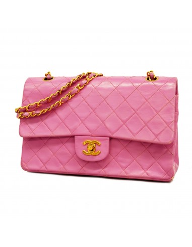 Auth Chanel Matelasse W Flap W Chain Womens Leather Shoulder Bag Pink une grave pollution 