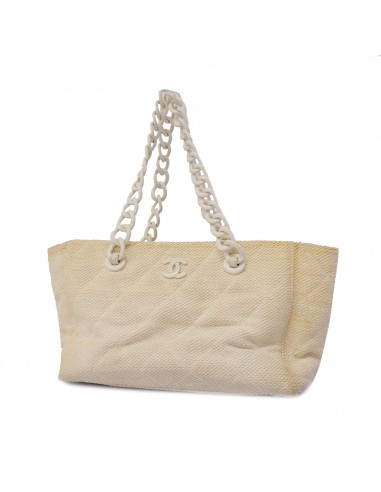 Auth Chanel Matelasse Chain Tote Womens Straw Tote Bag Ivory une grave pollution 