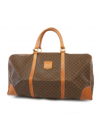 Auth Celine Boston Bag Macadam PVC Brown Gold Metal destockage